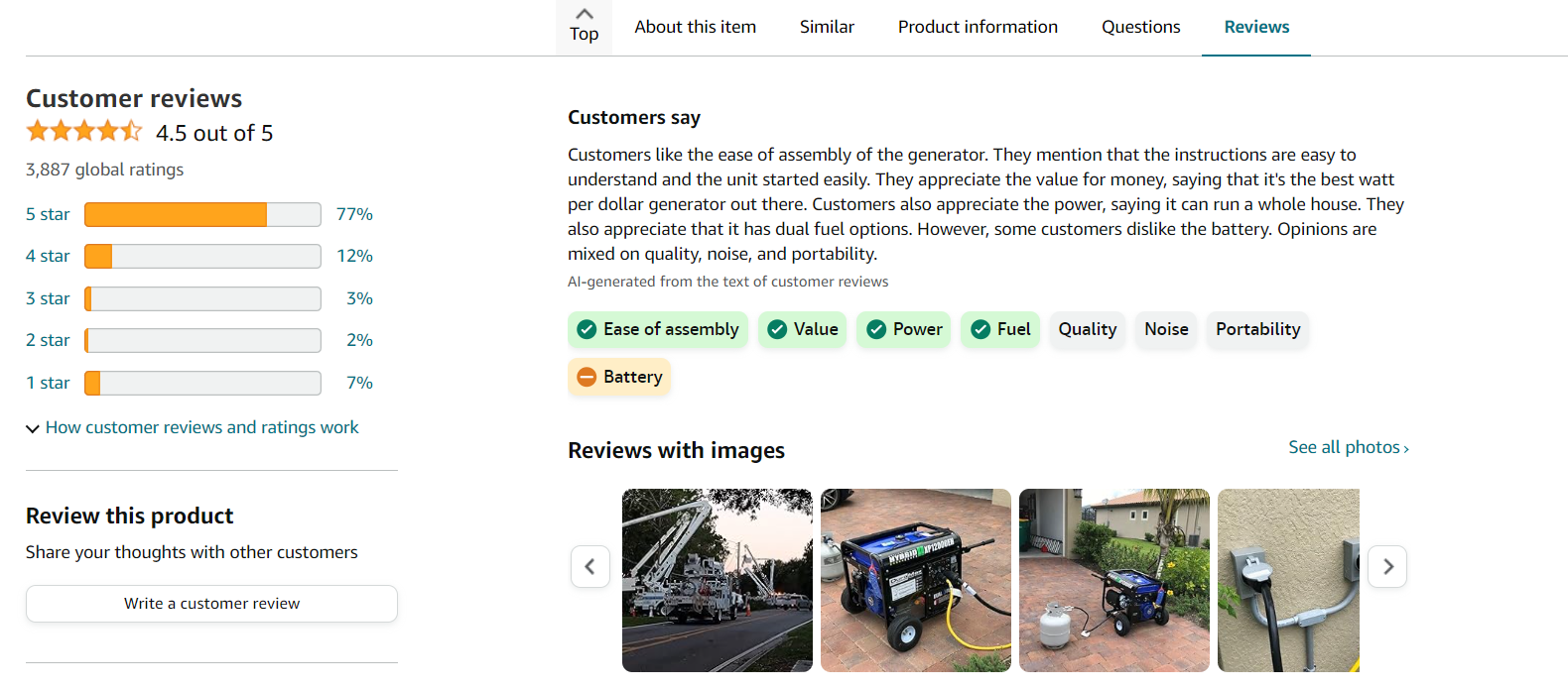 Most customers rate the DuroMax XP12000EH as very easy and convenient to assemble on AMAZON