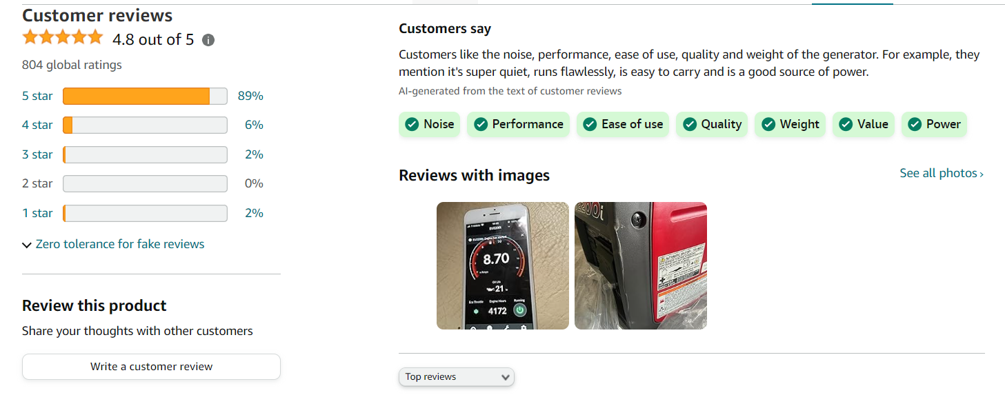 Honda EU2200i is ranked 80th in Outdoor Generators