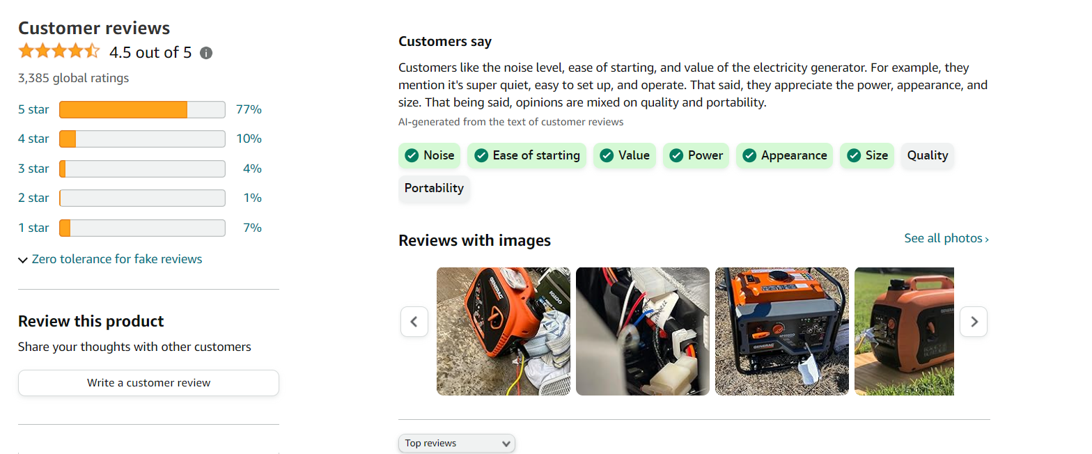 Customers rate the Generac GP2200i machine as completely silent even when running at high power levels